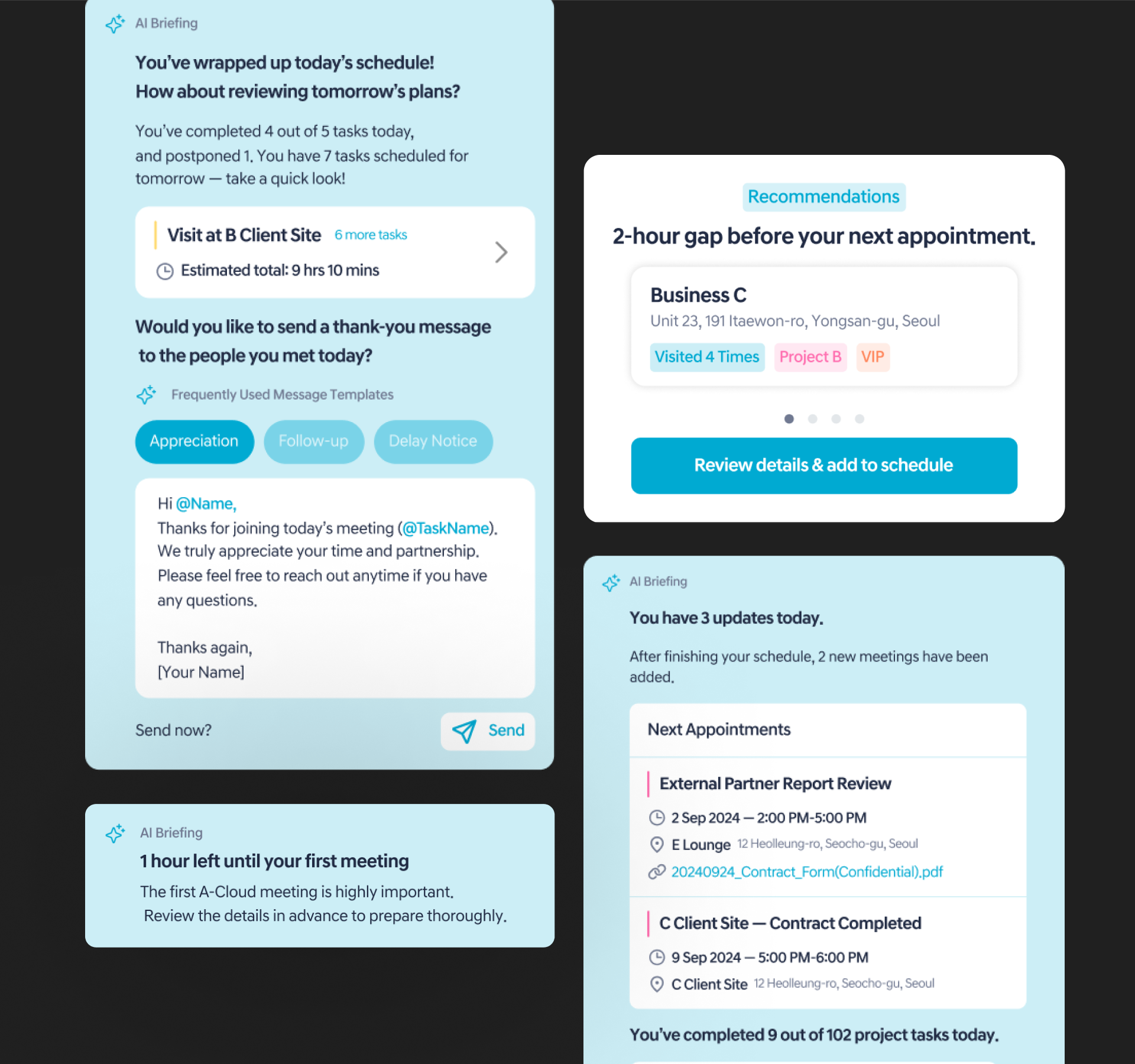 AI briefing and message draft