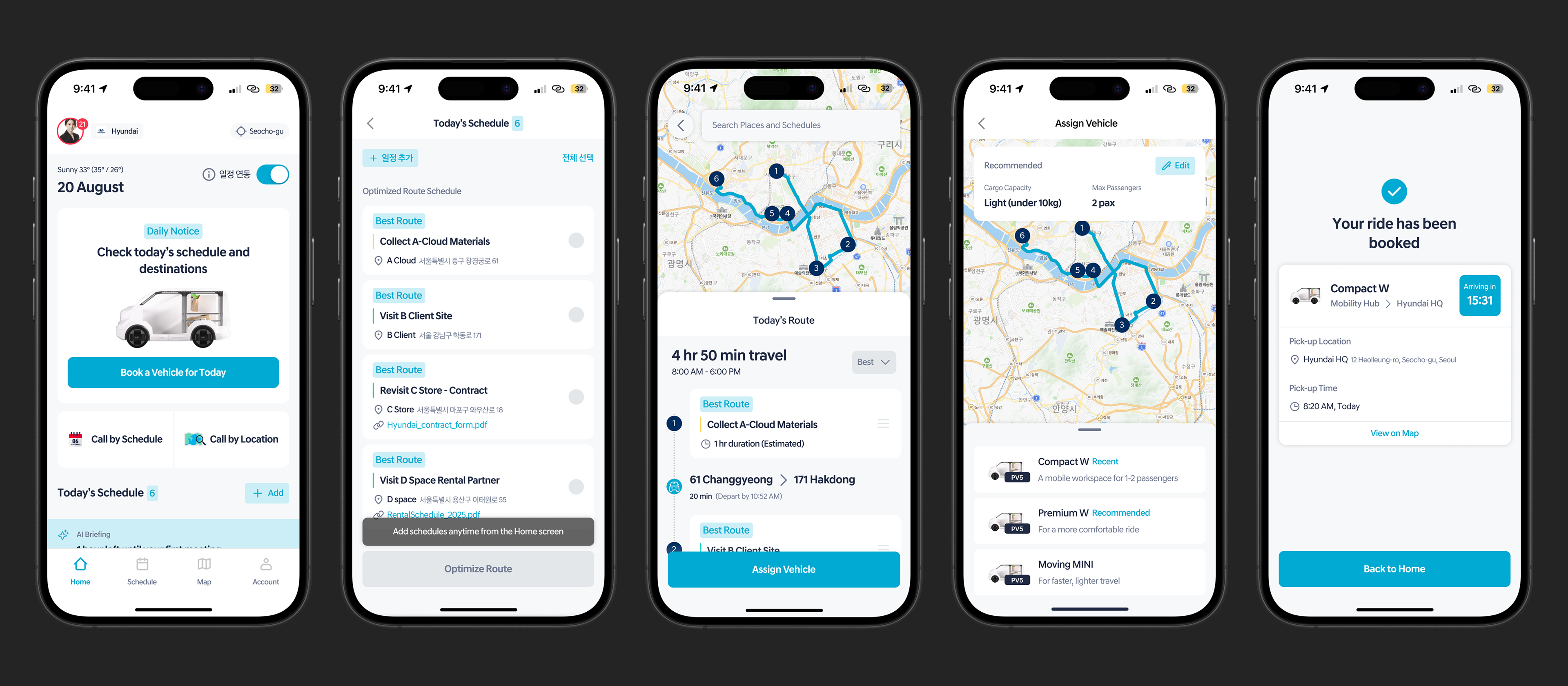 Solution 1 — booking flow, 5 screens